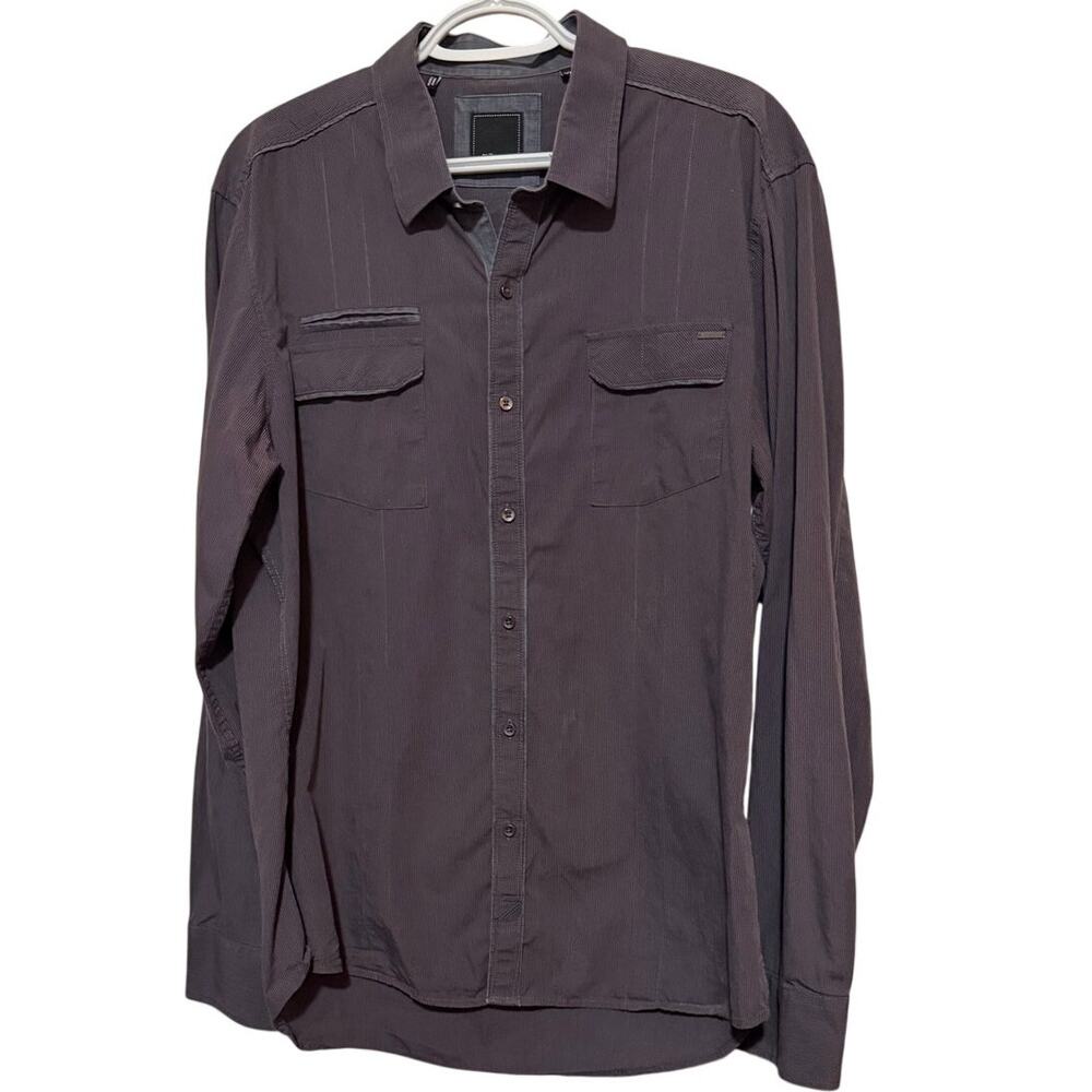 7 Diamonds Men's Gray Ribbed Long Sleeve Button‎ Front Shirt Size XL
